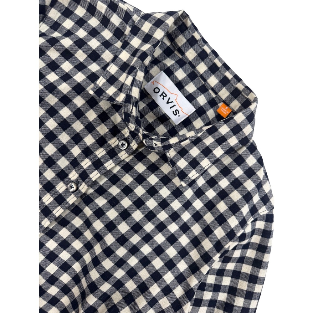 ORVIS Women's Small Navy Blue White Gingham Button Down Shirt Size‎ S Preppy